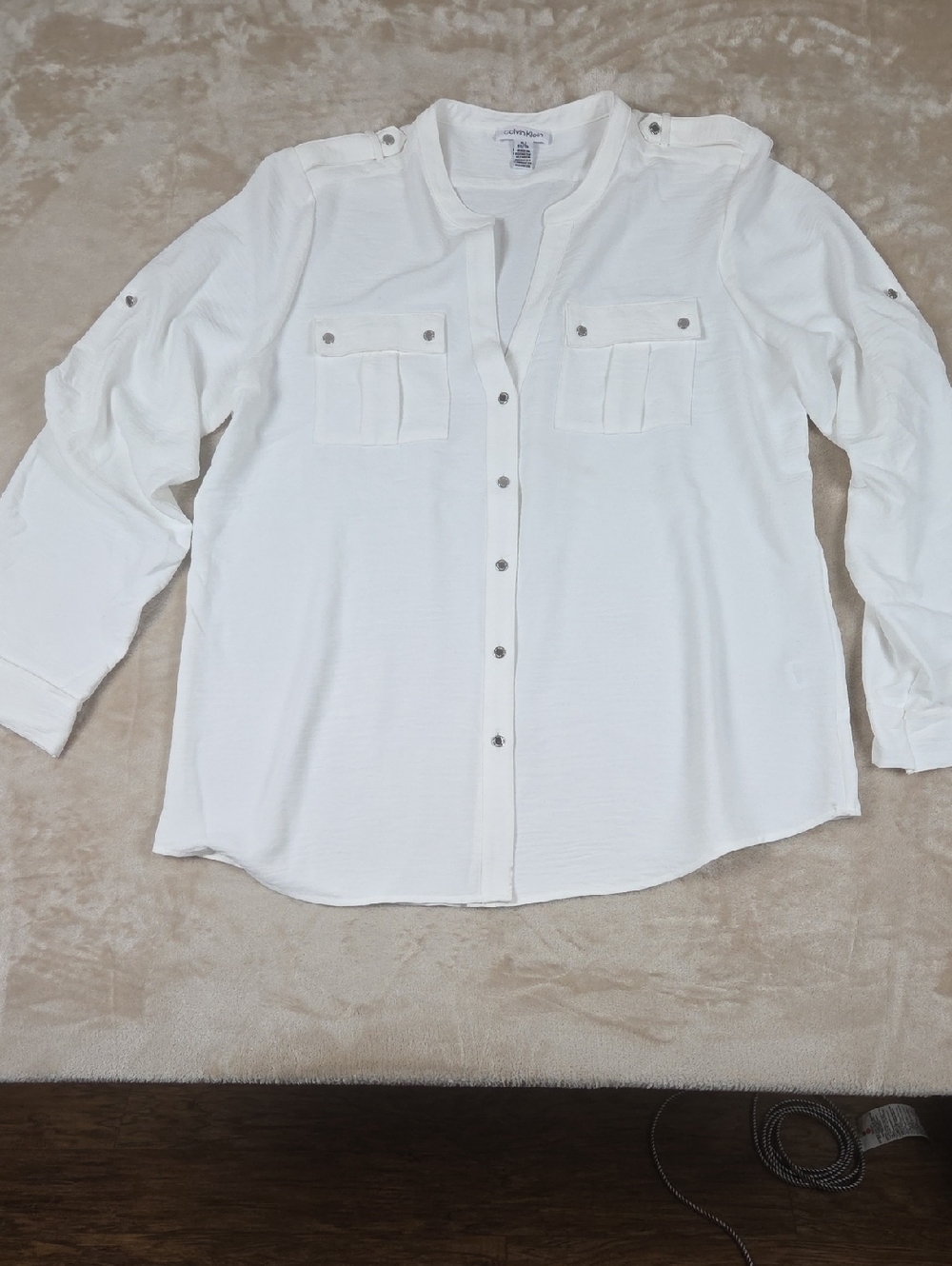 Calvin Klein White Long-Sleeve Button Front Utility Shirt